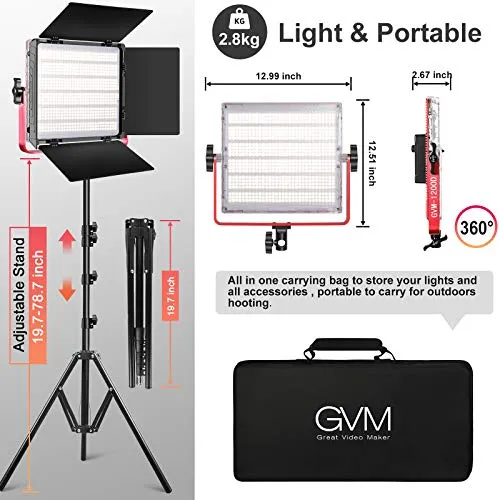 Luz De Vídeo Led Gvm 1200d Rgb, Kit De Iluminación De Vídeo