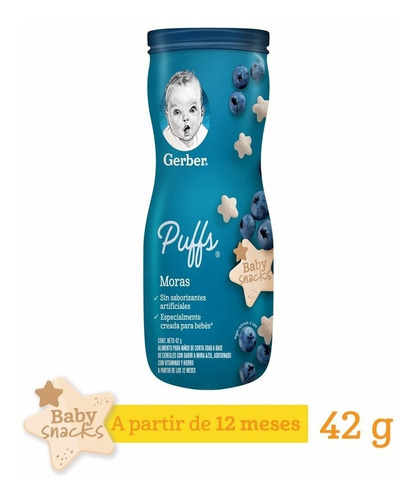 Snacks Gerber® Puffs Etapa 3 Mora Azul Bote 42g
