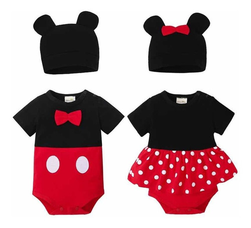 Disfraz Bebé Mickey O Minnie Con Gorrito Algodon 6m O 18m