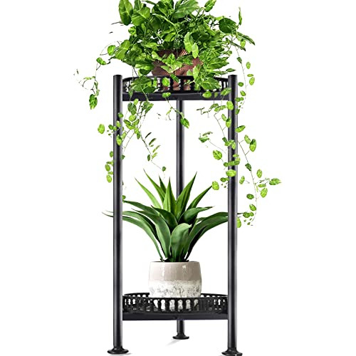 Soporte Plantas De 76 Cm De Alto, 2 Niveles De Metal Ma...