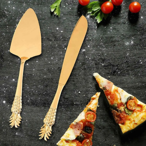 Lj Conjunto De Cortador De Pizza E Cortador De Bolo Dourado