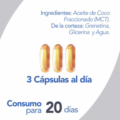 MCT OIL | Aceite de Coco Fraccionado Puro | 60 Cápsulas 1.3g | Trigliceridos de Cadena Media | Natgel