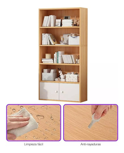 Libreros Madera Modernos Con 2 Puertas Y 4 Niveles Estantes