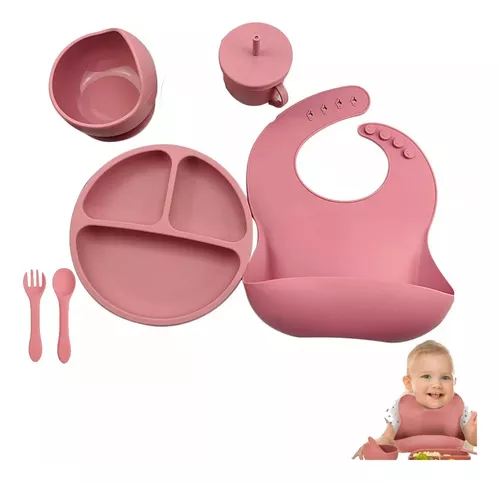 Kit Alimentación Bebe Vajilla Silicona Niño Platos 6 Piezas