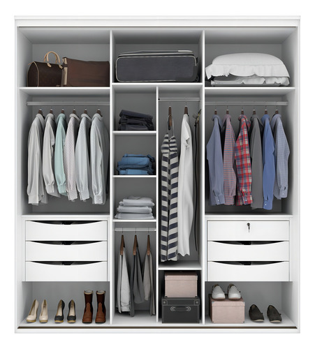 Guarda-roupa Casal Eleganza 2 Portas 6 Gavetas Com Espelho Cor Branco