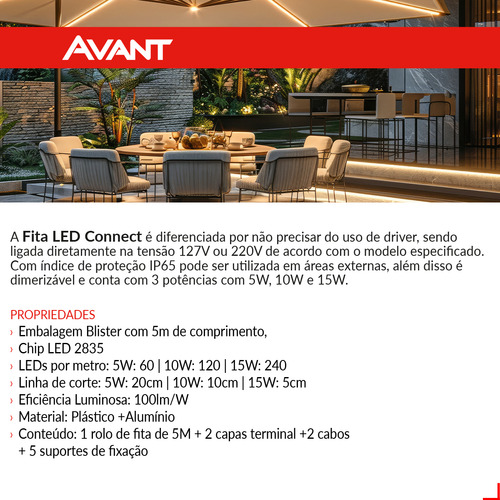 Fita Led Externa Connect 15wm Luz Branca 6500k Avant