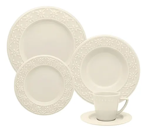 Jogo De Jantar E Chá Oxford Mendi Marfim De Cerâmica Com 20 Peças Bege Marfim