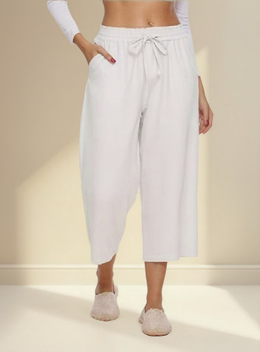 Pantalón Verano Algodón Lino Elástico Cintura Larga Pierna