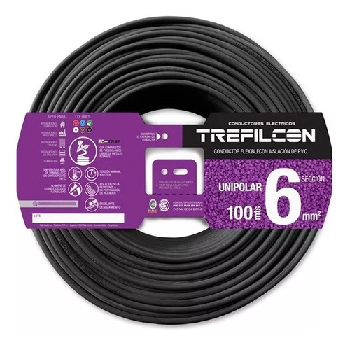 Cable Trefilcon Normalizado Unipolar 1x6mm Negro X 25 Metros