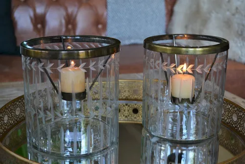 Set X2 Fanales Porta Velas C/aro De Metal