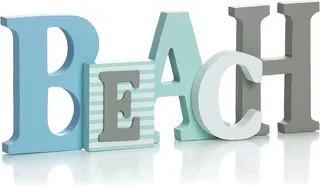 Wood Beach Word Sign En Misty Blues, Greens And White ...