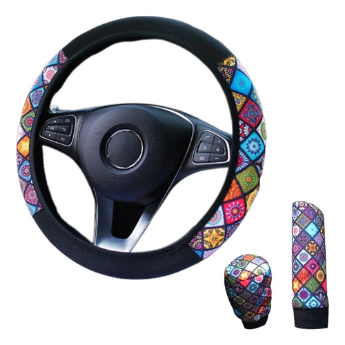 Kit Funda Cubre Volante Accesorio Auto Azulejo Mosaico 3pzs