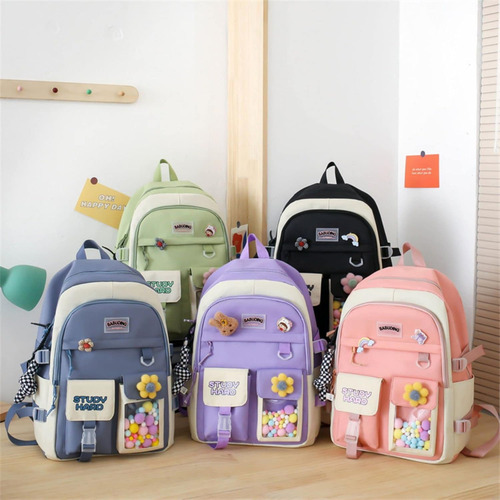 Set De 5 Mochilas Kawaii Para Estudiantes Con Lindo Oso Acces Xd