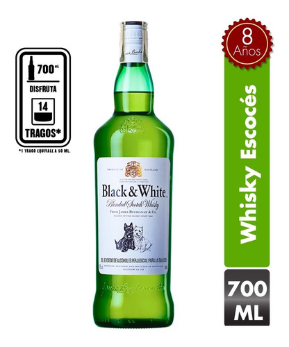 Whisky Black And White 8 Años - Ml A $71