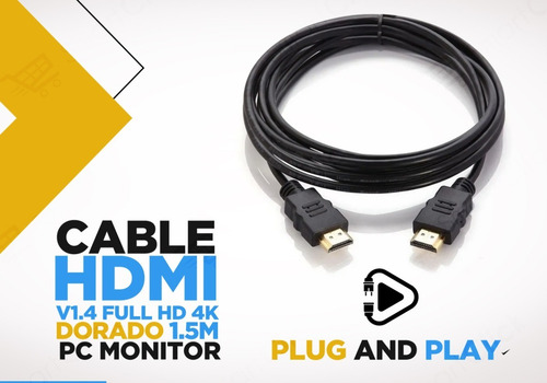 Imagen 2 de 10 de Cable Hdmi 1.5 Metros V1.4 Full Hd 4k Dorado Led Pc Monitor
