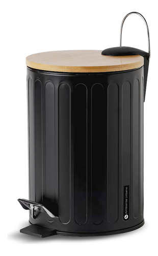 Tacho Cesto Baño 3 Litros Negro Acero Tramado Bamboo