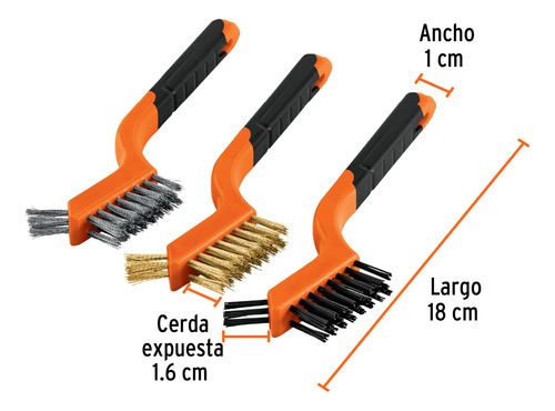 Cepillo De Alambre Rectangular Sin Mango + 3 Mini Cepillos
