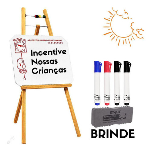 Lousa Quadro Branco Infantil Cavalete + Canetas Coloridas