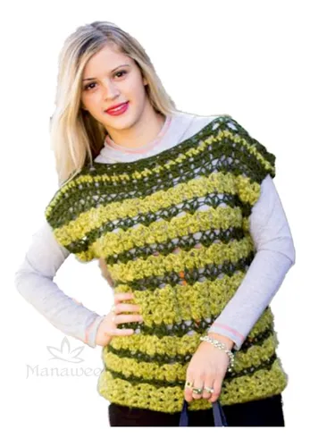 Chaleco Artesanal Tejido A Mano Crochet Lana Mujer Escote V