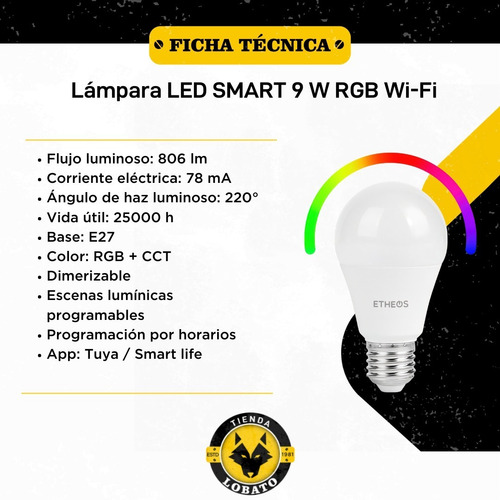 Imagen 3 de 10 de Lámpara Led Wifi E27 10w Rgb Luz Fria Luz Calida Smart Life