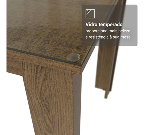 Sala De Jantar Mesa Tampo Vidro 6 Cadeiras Odara Madesa Rs Cor Rustic/Silver Desenho do tecido das cadeiras Liso