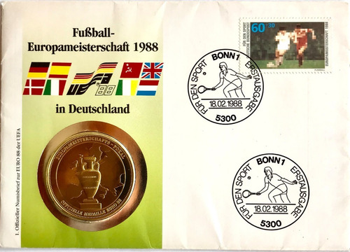 Imagem 1 de 2 de Fdc Com Medalha Oficial Alemanha Eurocopa Futebol 1988