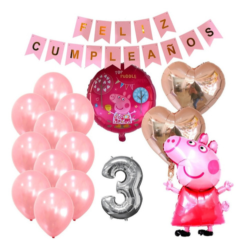 Combo Kit Deco Globos Peppa Pig+numero40cm+feliz Cumple