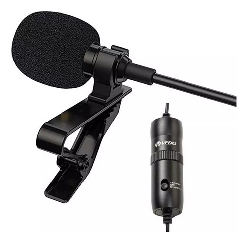 Microfone Lapela Para Pc Desktop Profissional Lavalier Vd-2 Cor Preto
