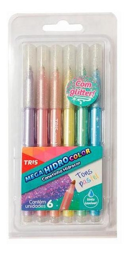 Canetinhas Hidrocor Tons Pastel Com Glitter - Tris Novidade