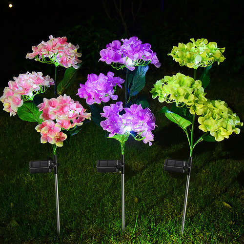 Luces De Flores Solares Led De Hortensias De 3 Cabezales Imp
