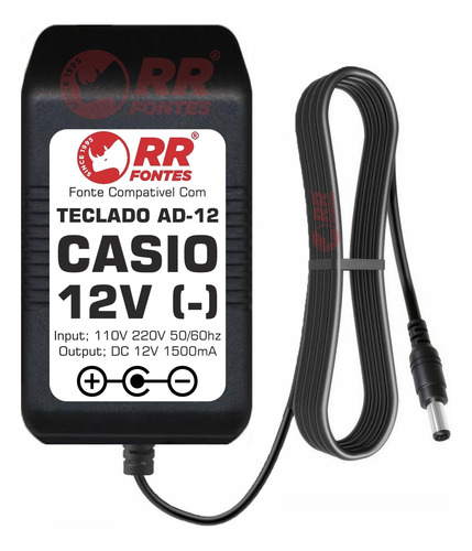 Fonte Dc 12v Para Teclado Casio Ad-12 Cdp-200 Cps-7 Ct-799