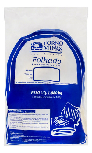 Folhado Congelado Recheio Peru com Queijo Branco Forno de Minas Pacote 1,08kg 9 Unidades