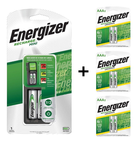 Combo Cargador Energizer Mini + 2 Pilas Aa + 6 Pilas Aaa Rec