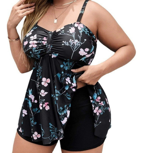 A Traje De Baño Tallas Extras Floral De Dos Piezas De Falda