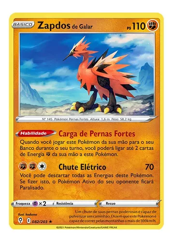 Carta Pokémon Lendário Zapdos De Galar - Céus Em Evolução