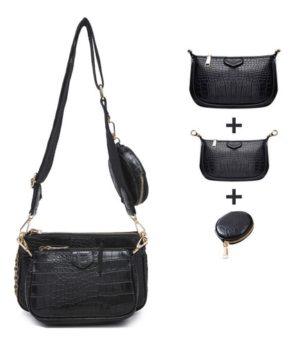Imagen 1 de 6 de 3en 1 Bolsas De Dama De Moda Con Estampado De Cocodrilo Para