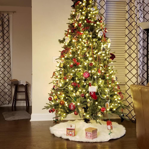 Alfombra Navideña De Árbol De 122 Cm, Suave Y Peluda Blanca