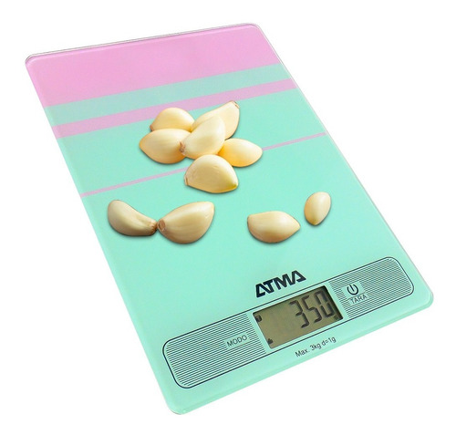 Imagen 1 de 10 de Balanza Digital Cocina Atma Hasta 3kg Vidrio Templado Bc7204