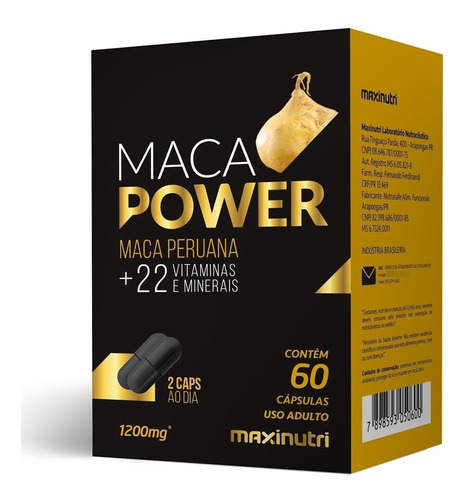 Maca Power (+vit E Minerais) 60 Caps 1200mg - Maxinutri