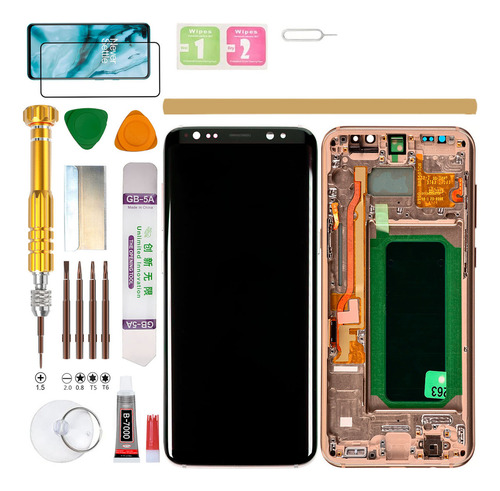 (Dorado) Macro+Pantalla Para Samsung Galaxy S8 SM-G950F, SM-G950W, SM-G950A, SM-G950P, SM-G950T, SM-G950U, SM-G950V, SM-G950U1, SM-G950N, SC-02J, SCV36 Con Macro Gadget Troops (Incell)