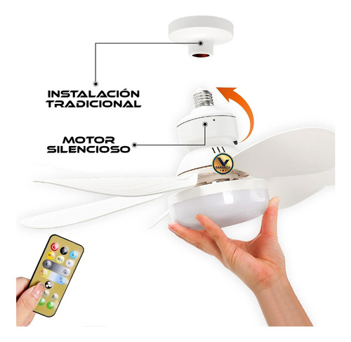Foco Lampara Ventilador Con Control Remoto 6 Aspas 47cm 30w