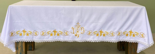 Toalha De Altar Para Igreja Católica 3,00m X 1,50m Jhs Branc