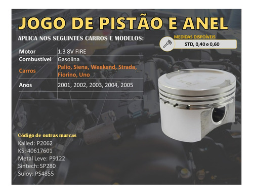 Pistão E Anéis Fiorino Strada Uno 1.3 8v Gas Fire 2001/2005