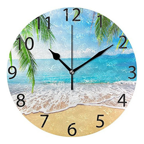 Alaza Reloj De Pared Redondo Con Diseño De Playa Tropical Y