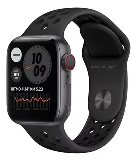 Apple Watch Nike (GPS+Cellular) Series 6 40mm con red móvil caja 40mm de aluminio gris espacial correa deportiva carbono/negra A2293