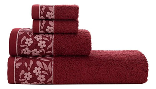 Juego De Baño Decorativo, 4 Toallas De Algodón 100% Rojo Cla