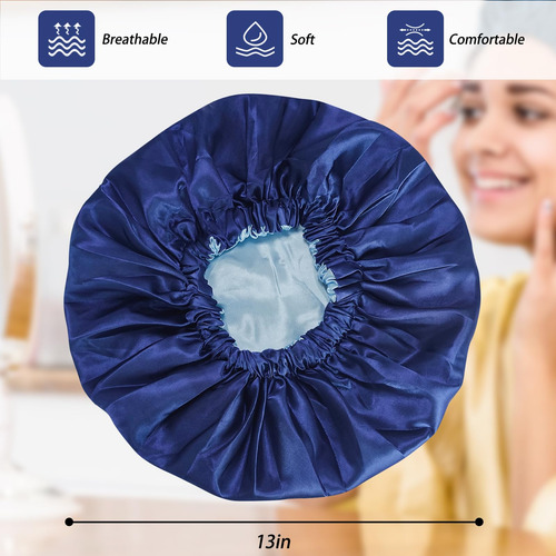 Gorro Para Dormir De Satin Tamaño Ajustable En Azul Marino