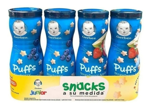 Snack Puffs Gerber Comida Bebé Cereal Integral 4 Pzs De 42g 