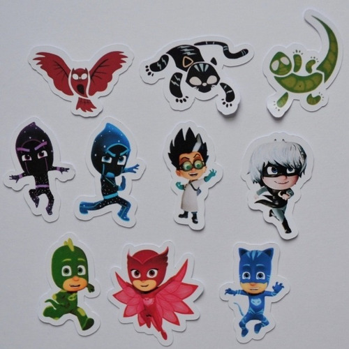 X10 Stikers De 10cm Pegotines Pj Masks Héroes En Pijama