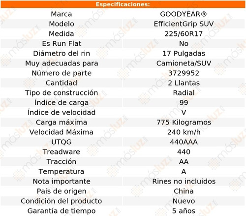 Par Llantas Efficientgrip Suv Goodyear Medida 225/60r17 99v